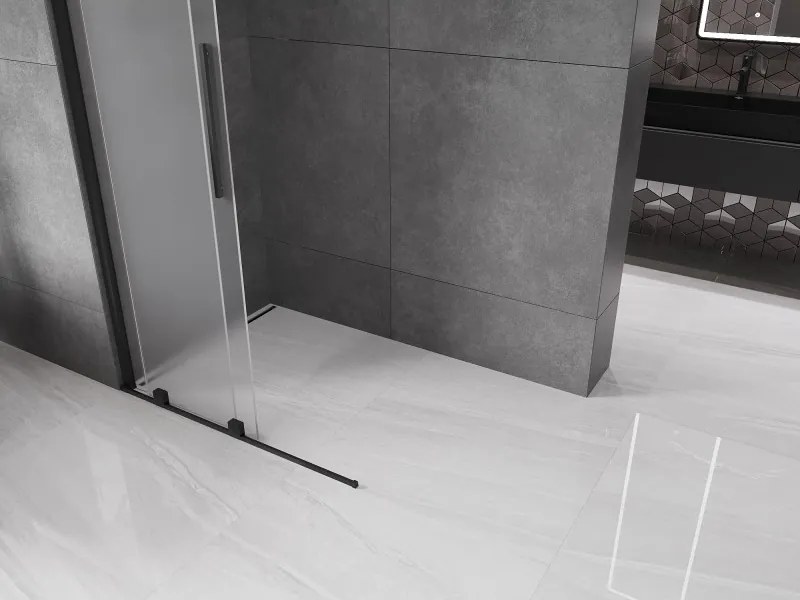 Mexen Velar, sprchová zástena s posuvnými dverami Walk-in 100 x 200 cm, 8mm sklo námraza, čierna matná, 871-100-000-33-70