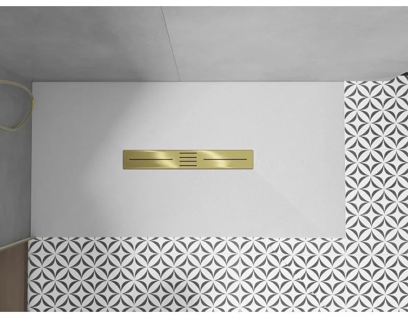 Mexen Toro, SMC obdĺžniková sprchová vanička 200 x 70 cm, biela, zlatá krytka, 43107020-G