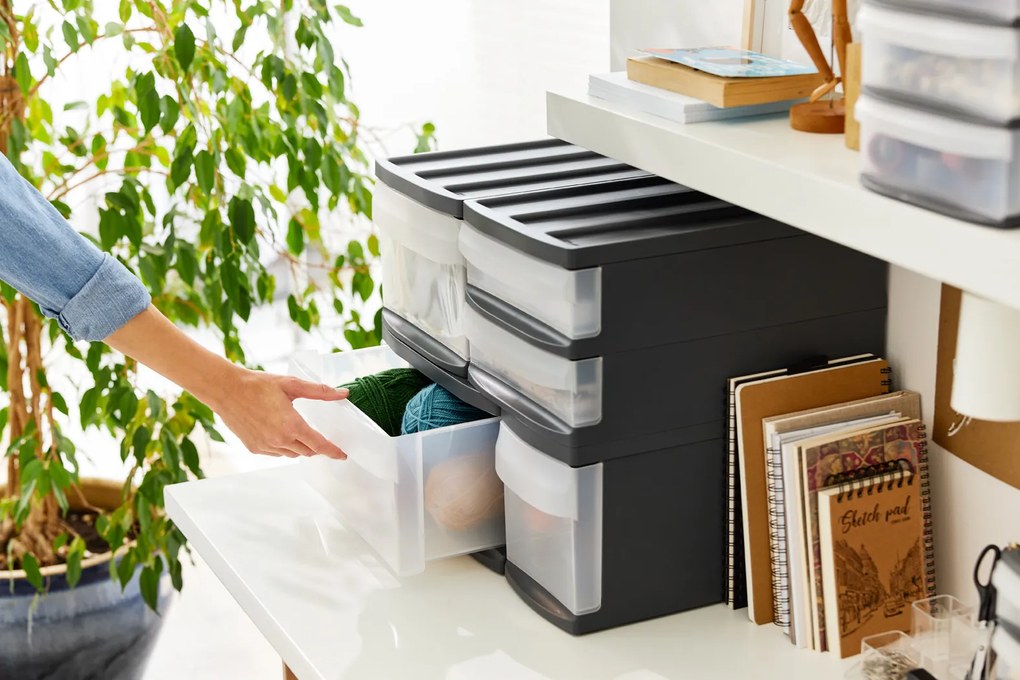DUO M - Box s 2 zásuvkami (A4), úložný box výsuvný, antracit, Rotho SYSTEMIX