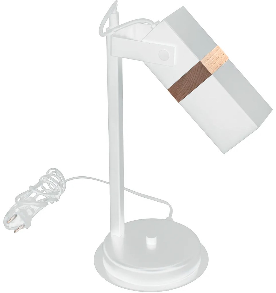 Stolná lampa Vidar, 1x drevené/biele kovové tienidlo, w