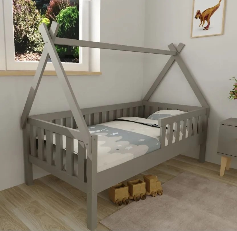 Detská domčeková posteľ z masívu borovice TEA - 200x90 cm - šedá