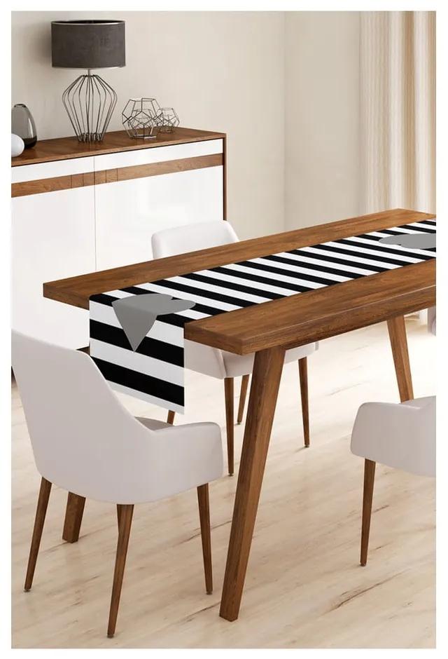 Behúň na stôl z mikrovlákna Minimalist Cushion Covers Stripes with Grey Heart, 45 x 140 cm