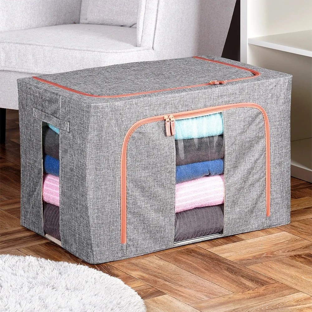 VILDE Látkový pevný box pro uskladnění textilu, šedý PILLOW 60 x 42 x 40 cm (100l)
