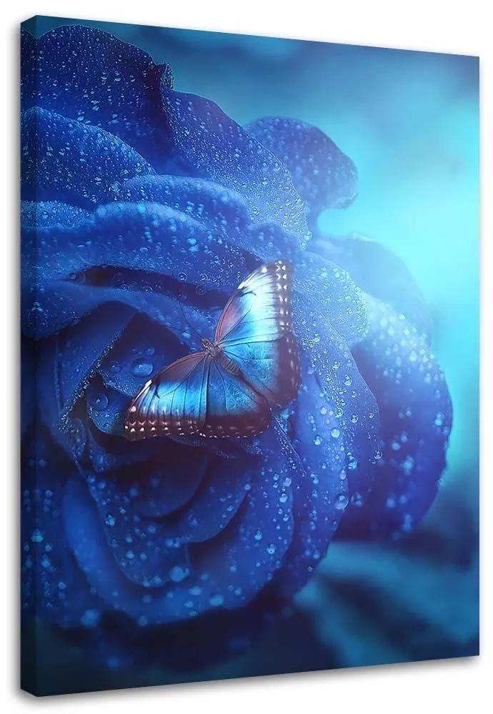 Gario Obraz na plátne Motýľ a čarovná modrá ruža - Jose Francese Rozmery: 40 x 60 cm