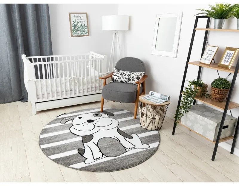 Dywany Łuszczów Detský kusový koberec Petit Puppy grey kruh - 160x160 (priemer) kruh cm