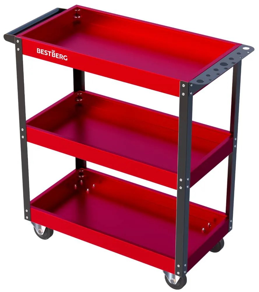 Kovový pojazdný dielenský vozík s 3 policami BestBerg BBTC-301 / SPCC steel