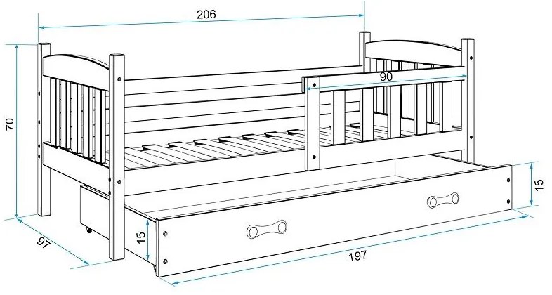 Posteľ KUBO 1 200x90 Biela - Ružová