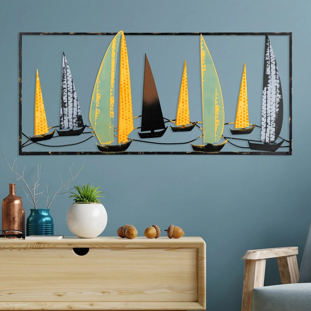 Nástenná kovová dekorácia Plachetnica 3 viacfarebná