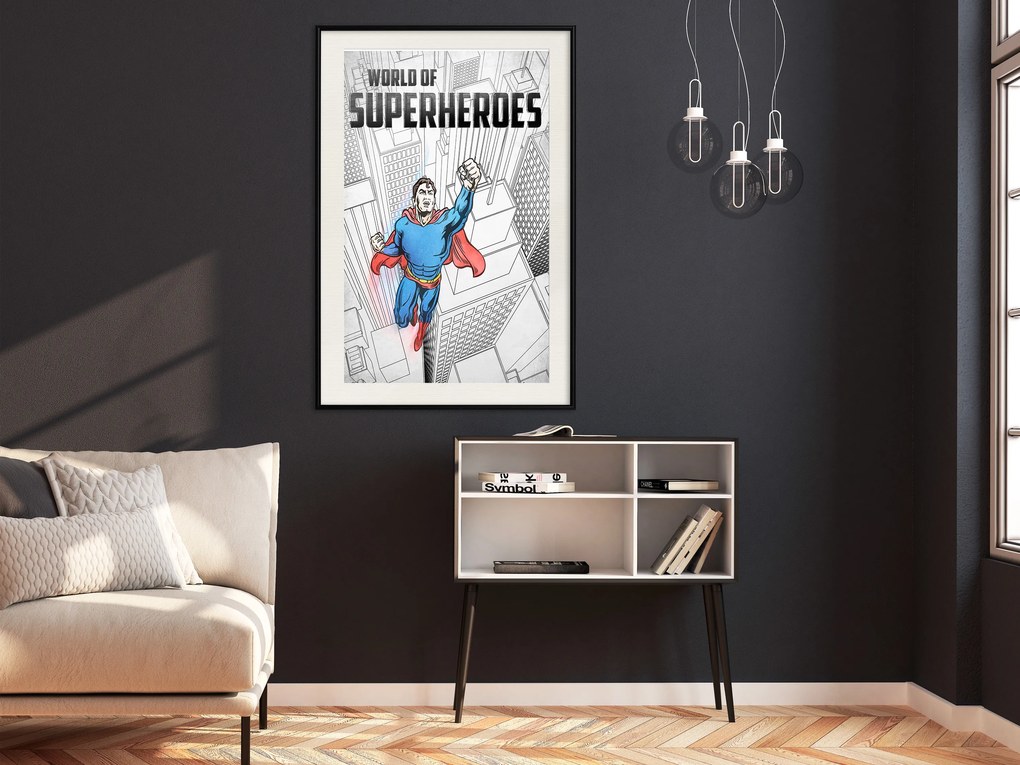 Artgeist Plagát - World of Superheroes [Poster] Veľkosť: 20x30, Verzia: Čierny rám s passe-partout