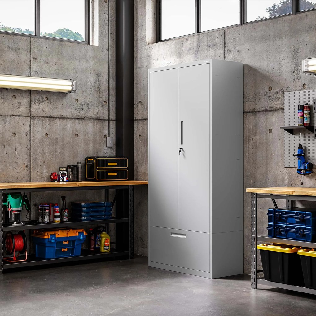Modulárna kovová multifunkčná skriňa s vysokou zásuvkou sivá MEGAN 1950 x 900 x 400 mm