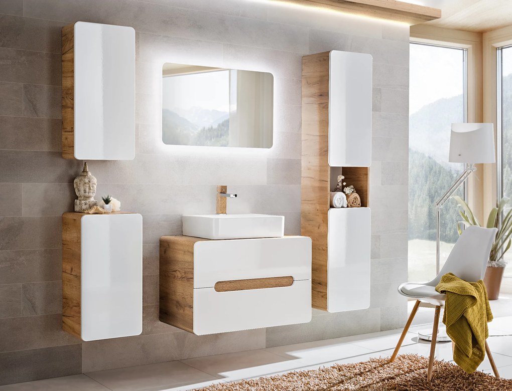 Comad Doplnková kúpeľňová skrinka vysoká Aruba White 35 dub craft/ biela lesk