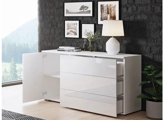 Komoda do obývačky Bamisio 110, Farby: biela / biely lesk