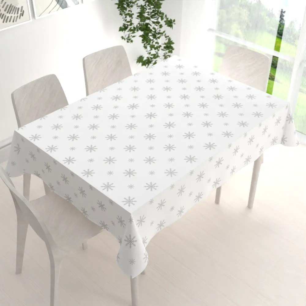 Biante Teflónový obdĺžnikový obrus TF-101 Vianočné sivé vločky na bielom 120x180 cm