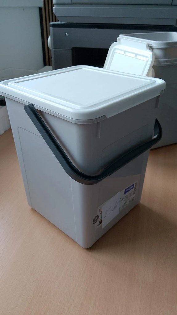 Rotho 2. akosť - Nádoba na prací prášok, granule alebo bioodpad – 9 l DETERGENT sivý (biele viečko)