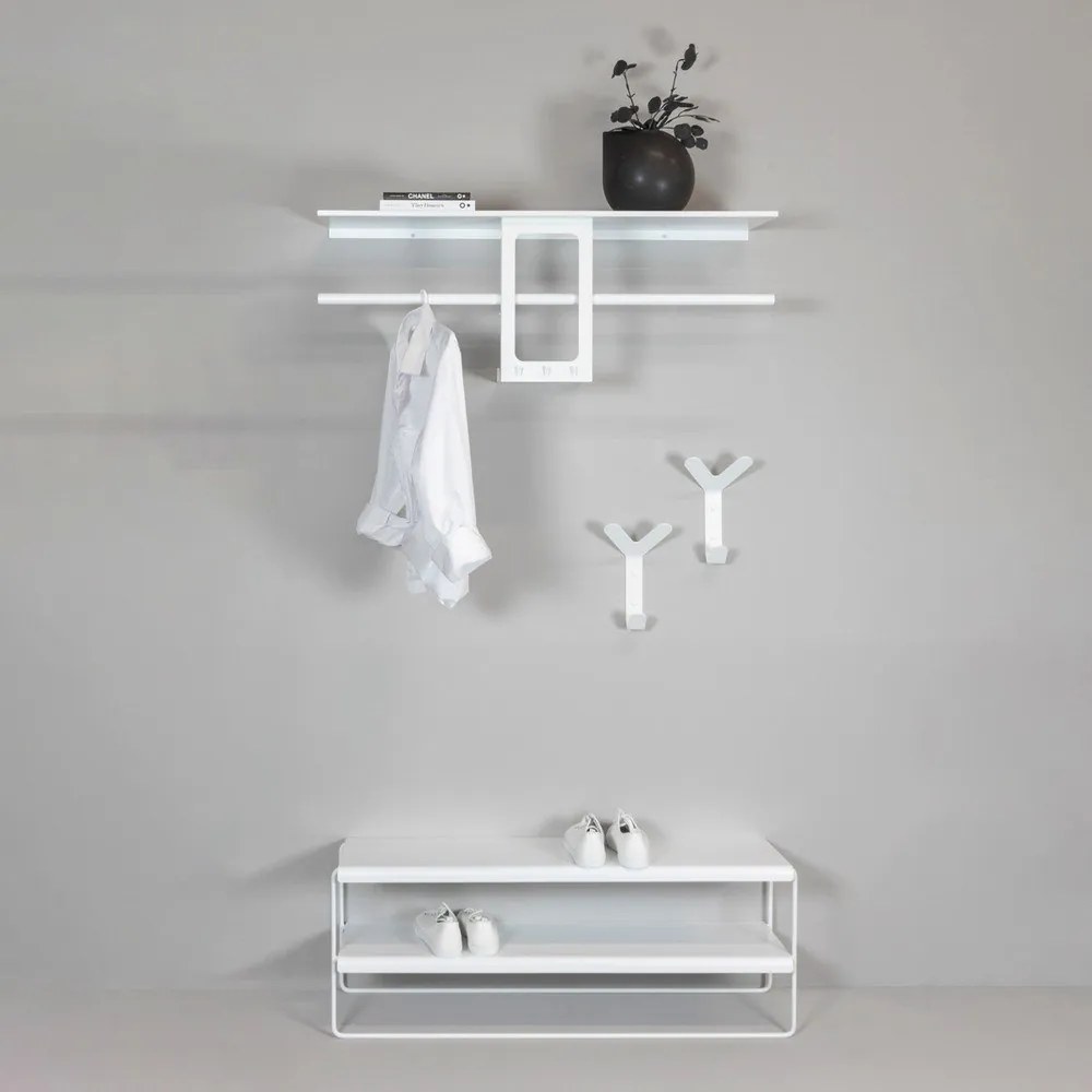 Biely oceľový nástenný vešiak s poličkou 100 cm Luno Small – Spinder Design