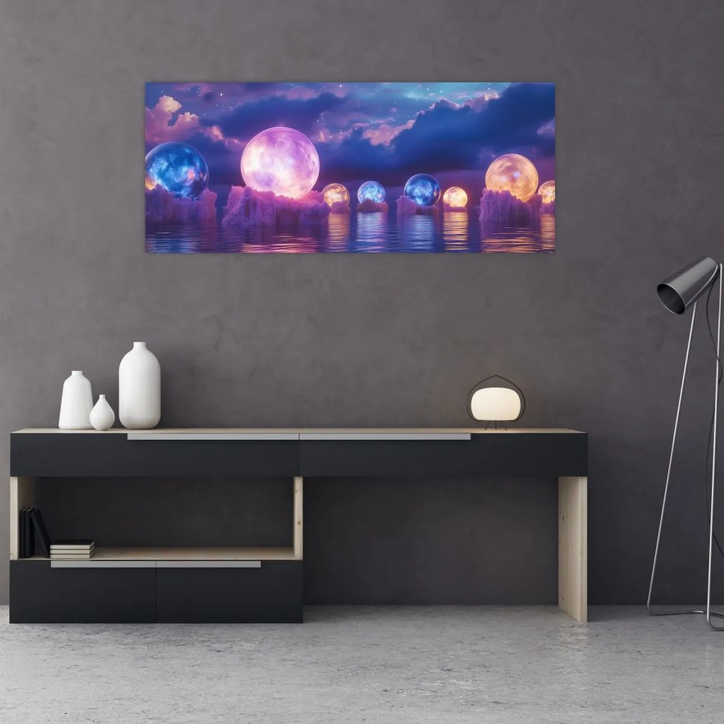 Obraz - Planéty na vode (120x50 cm)