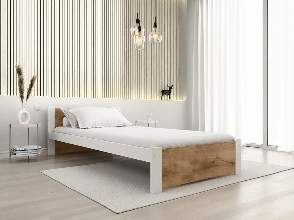 Posteľ IKAROS 90 x 200 cm, dub artisan/biela Rošt: Bez roštu, Matrac: Matrac SOMMERA 18 cm