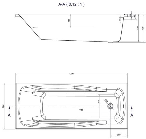 Cersanit Lana, akrylátová vaňa 170x70cm, biela, S301-163