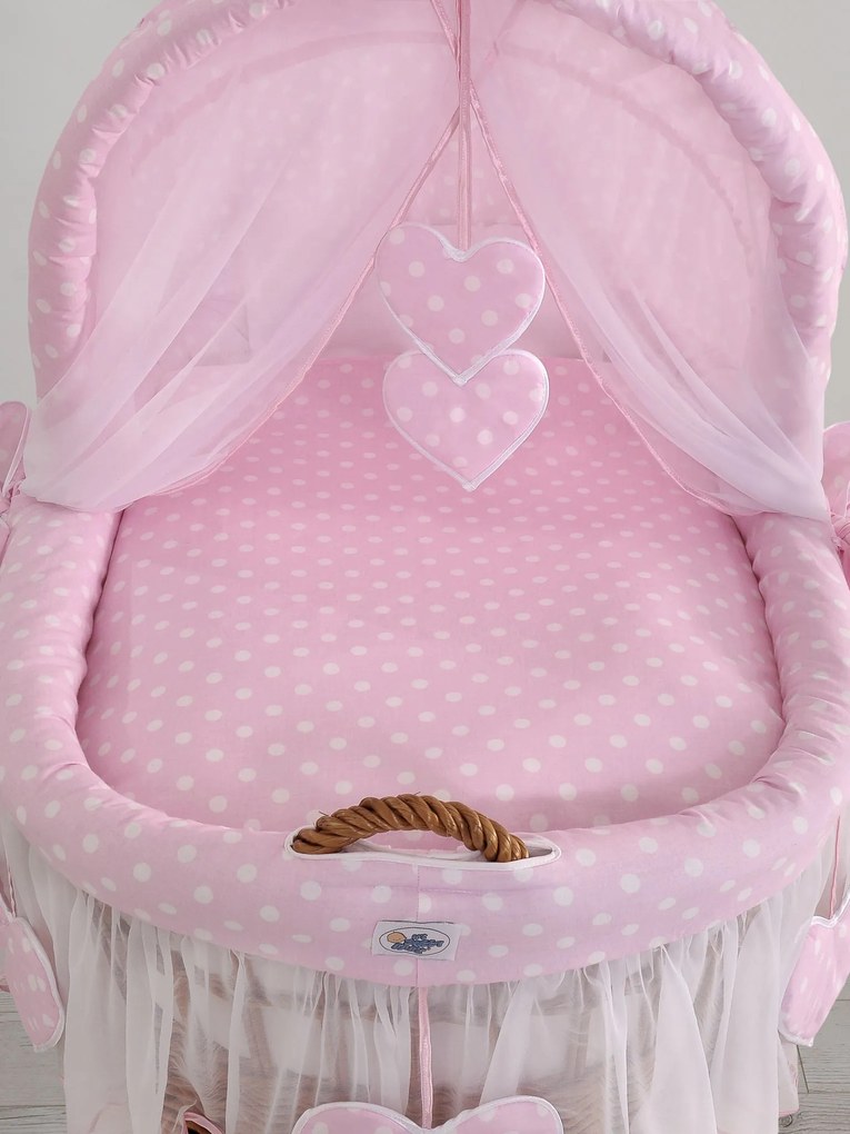 My Sweet Baby Postieľka Prútený košík/Prútená kapucňa- Amelie biele bodky na ružovej