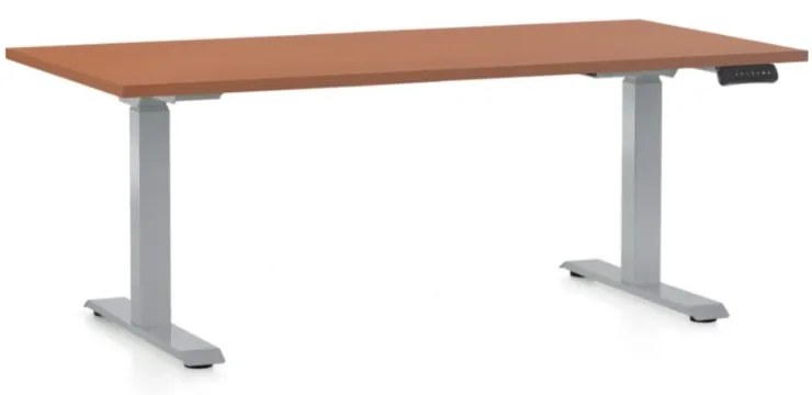 Výškovo nastaviteľný stôl OfficeTech D, 160 x 80 cm, sivá podnož, čerešňa