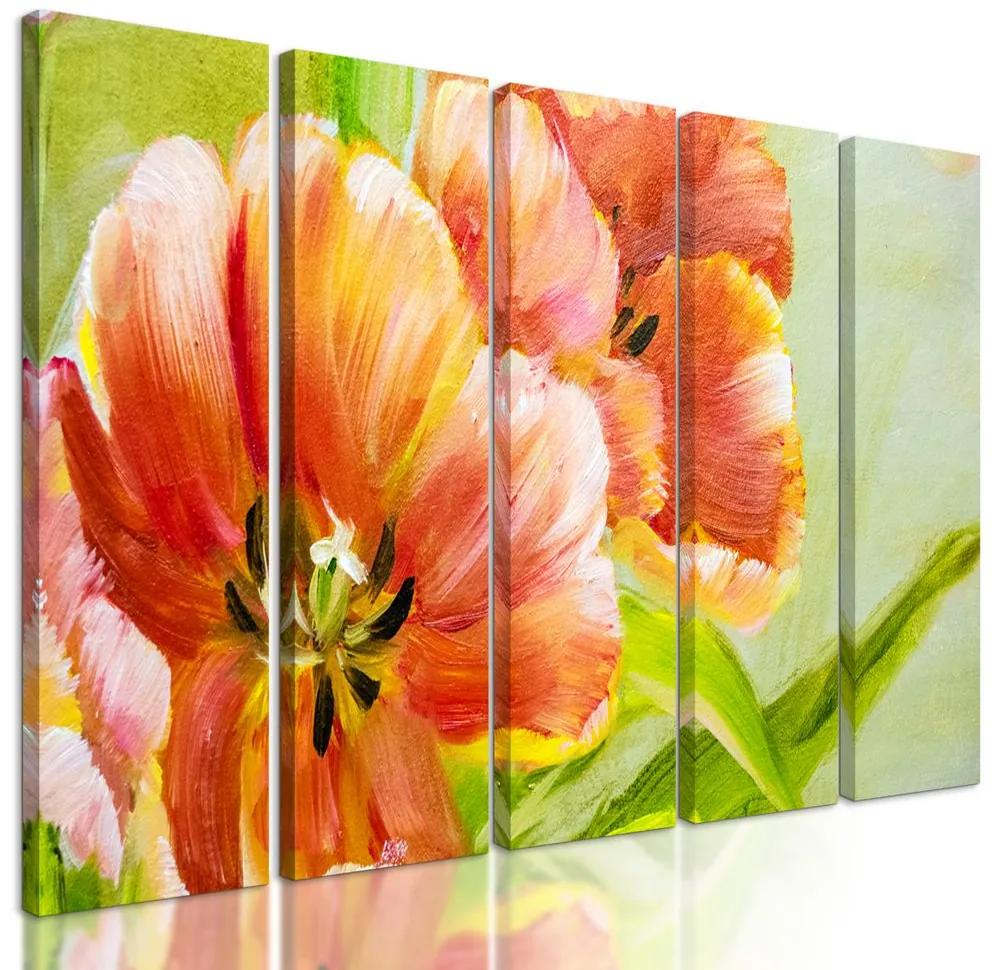 5-dielny obraz maľované tulipány