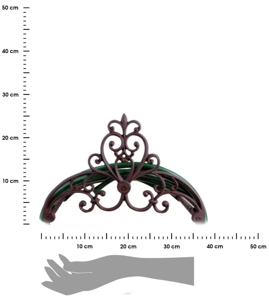 Esschert Design Kovový nástenný držiak na záhradnú hadicu Stella, 25,7x38,7 cm, hnedá
