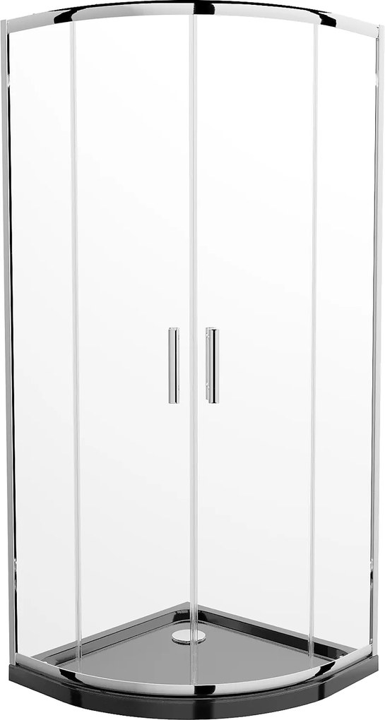 Mexen Rio, štvrťkruhový sprchovací kút s posuvnými dverami 70 x 70 cm, 6mm číre sklo, chrómový profil + čierna sprchová vanička, 863-070-070-01-00-4170