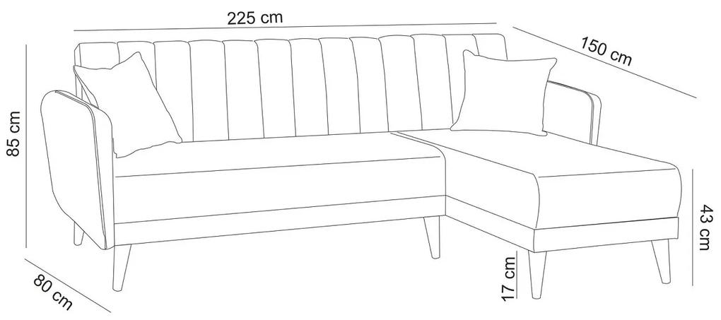 Rohová rozkladacia sedačka Zayda 225 cm tmavomodrá - pravá