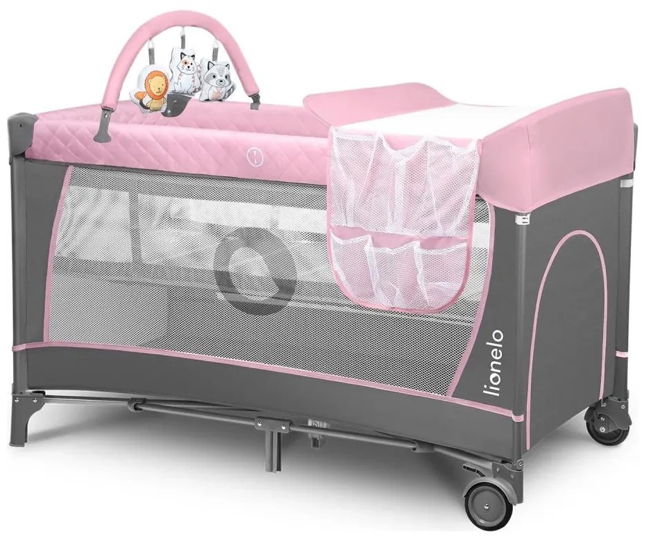 Lionelo - Cestovná postieľka FLOWER Flamingo