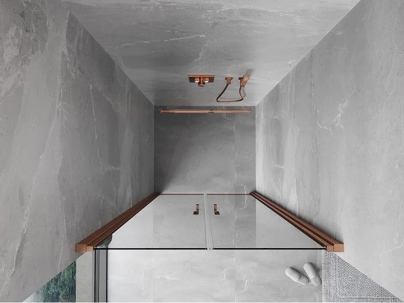 Mexen MIST, 2-krídlové sprchové dvere (d+d) 110x200 cm, 6mm číre sklo, medený matný profil, 8A7-110-000-65-00