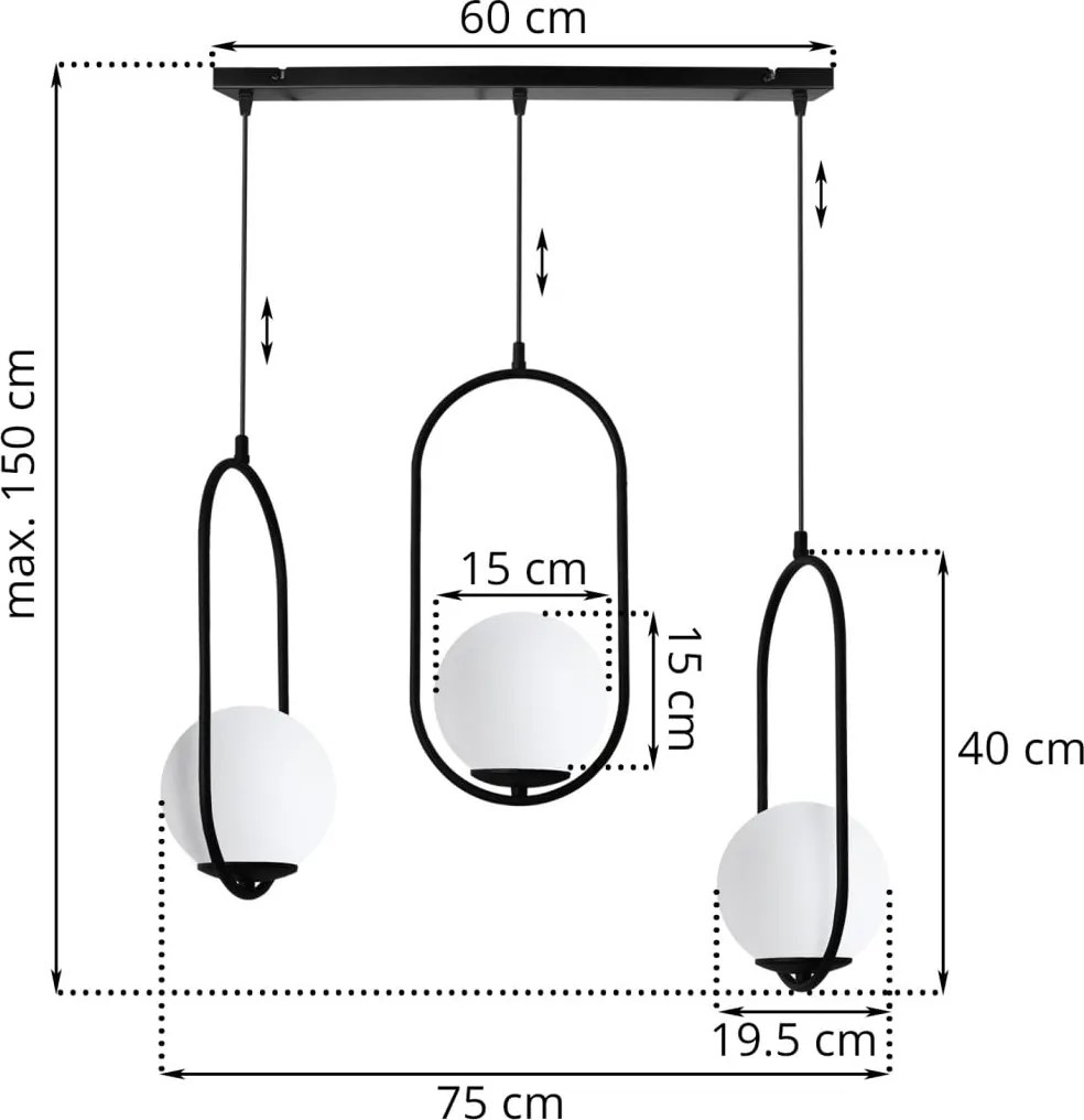 Závesné svietidlo Florence, 3x biele sklenené tienidlo, b, UI
