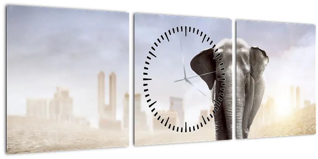 Obraz - Sloníčka vo veľkomeste (s hodinami) (90x30 cm)