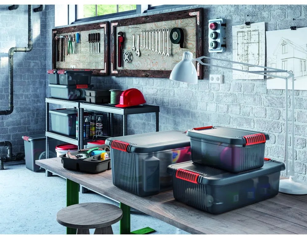 Sivý plastový úložný box s vekom 59x39x18 cm K Latch Box – KIS