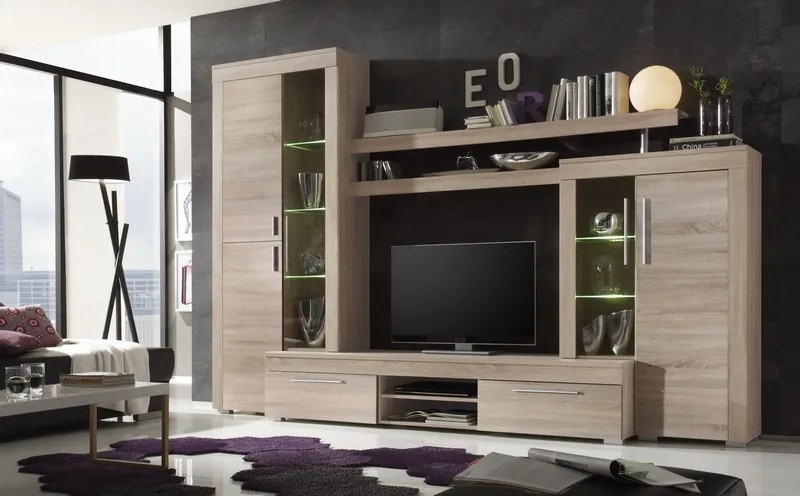 Obývacia stena Boom, dub sonoma, s osvetlením