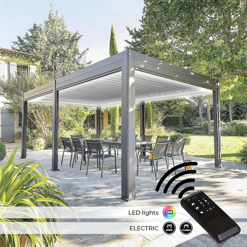 DEOKORK Záhradný hliníkový altánok elektrický MEGAN 6x3,6 m (grafit) 6 x 3,6 m