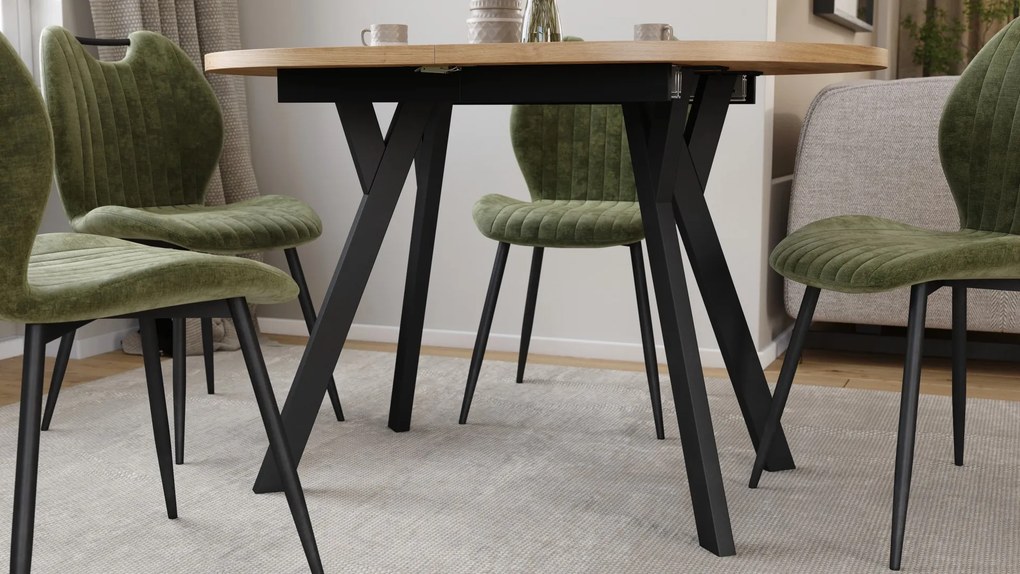 Mazzoni ALMO Dub Artisan / čierne nohy - OVÁLNY ROZKLADACÍ STÔL 120-220 cm PRE 10-12 OSÔB