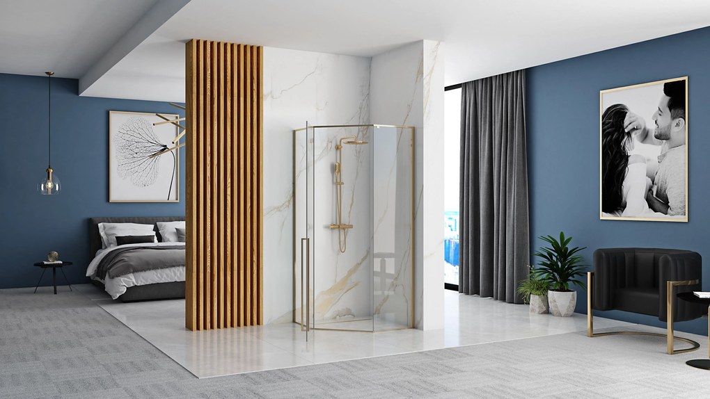 Rea Diamond Gold, päťuholníkový sprchový kút 90 x 90 cm, 6mm číre sklo, zlatá lesklá, REA-K4904