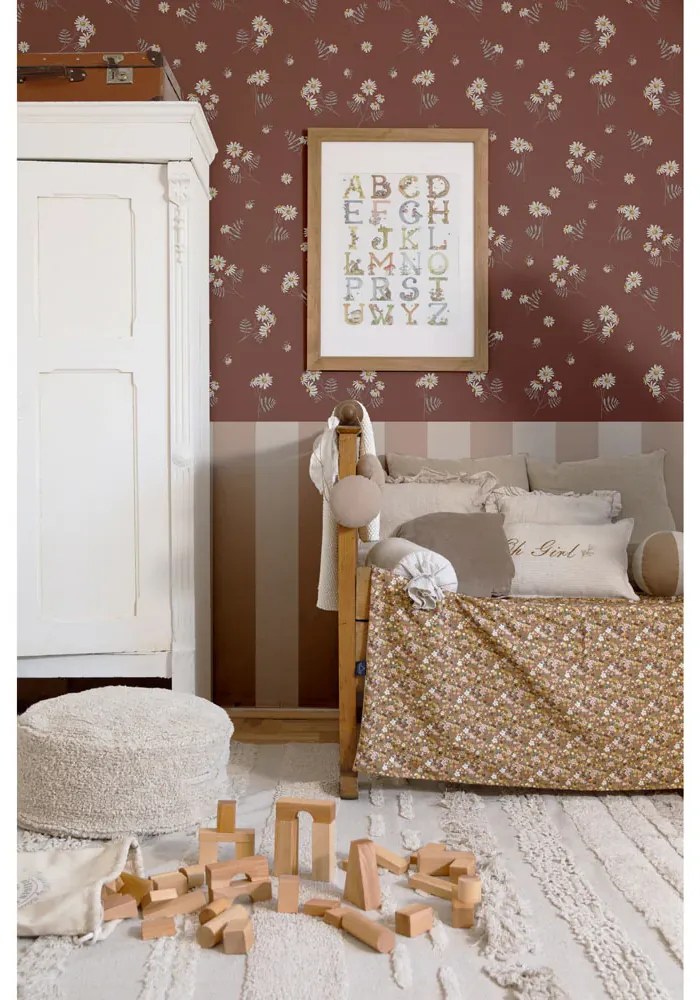 Tapeta harmanček červená s pruhmi 280x100 cm