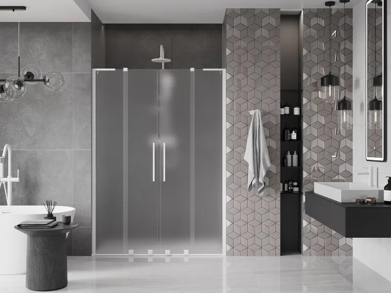 Mexen Velar L Duo, posuvné sprchové dvere do otvoru 150 cm, 8mm sklo námraza, biela matná, 871-150-003-32-20