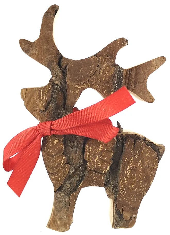 AMADEA Drevený jeleň s kôrou, masívne drevo, výška 8 cm