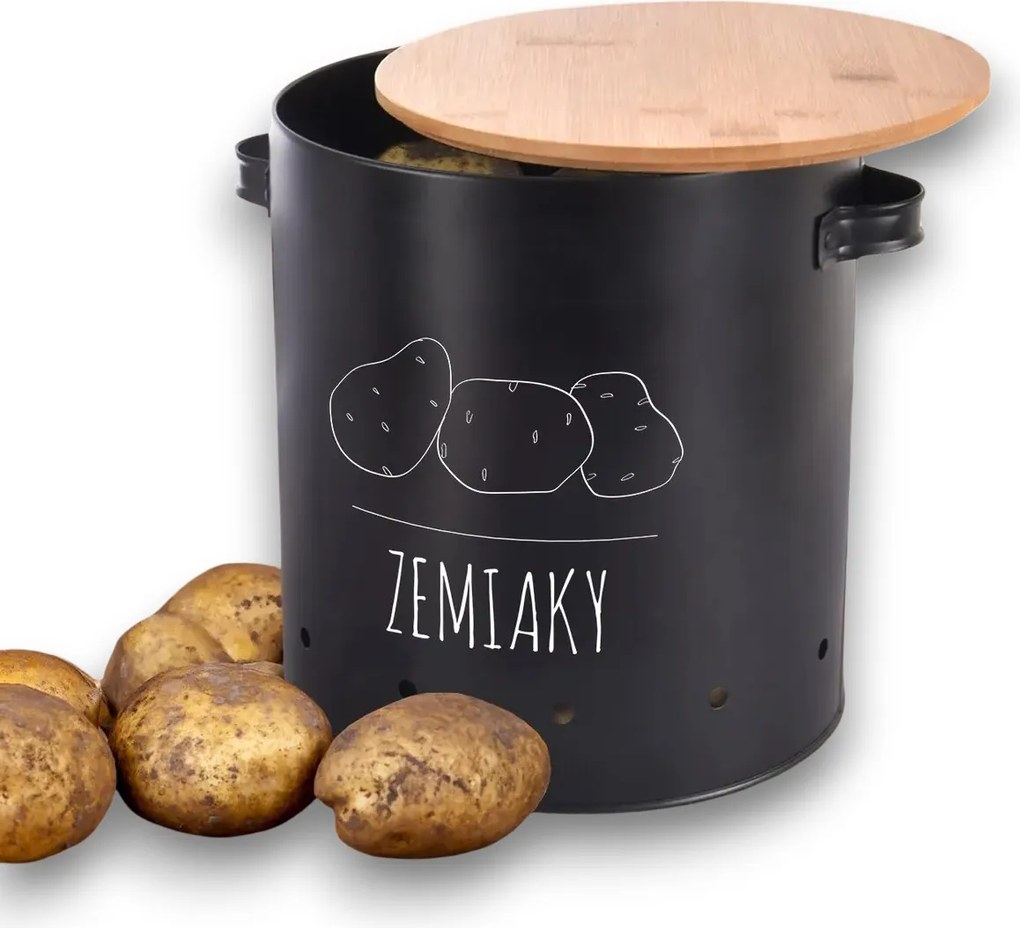 Orion Dóza na zemiaky, plech/bambus pr. 22,5 cm, BLACK SK