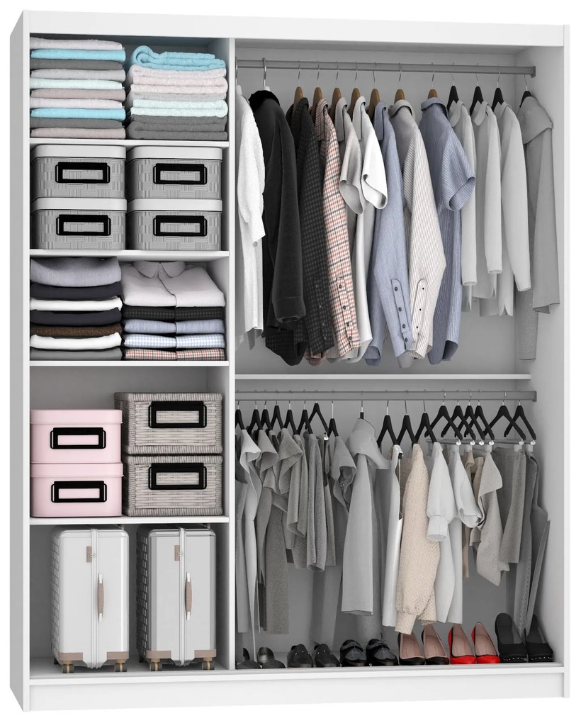 Šatníková skriňa 158 cm Belini biely mat / šedý lesk s posuvnými dverami a zrkadlom  MG SZP3/3/W/WI/1L5S/HI