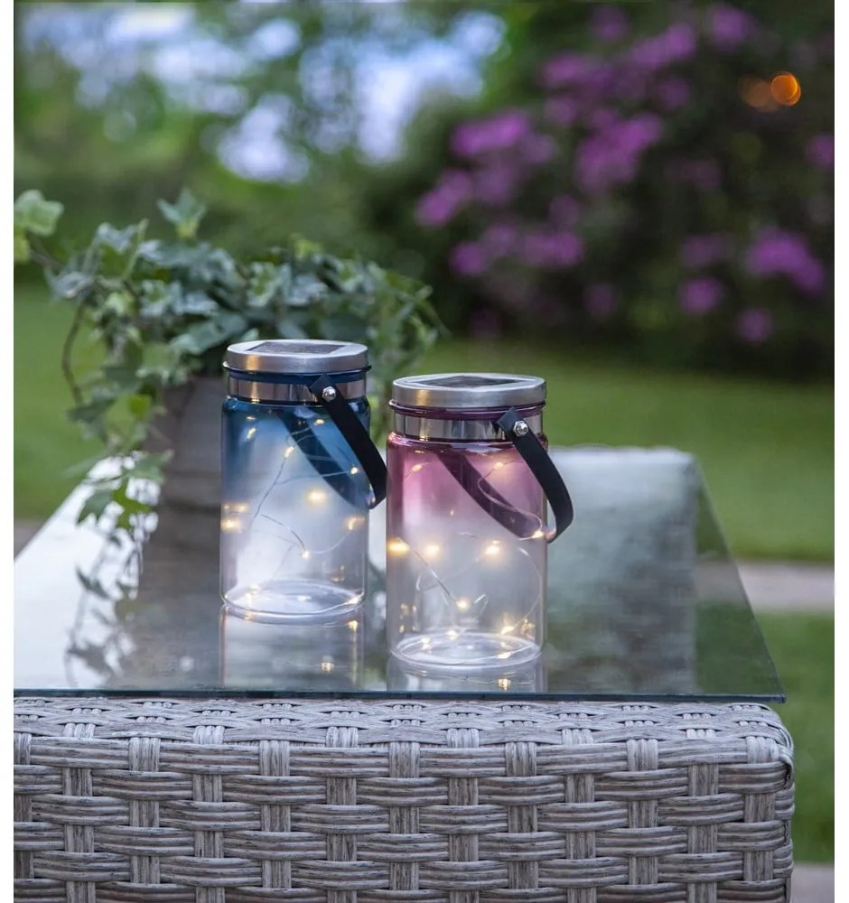 Vonkajší solárny lampáš Star Trading Tint Lantern Blue, výška 15 cm