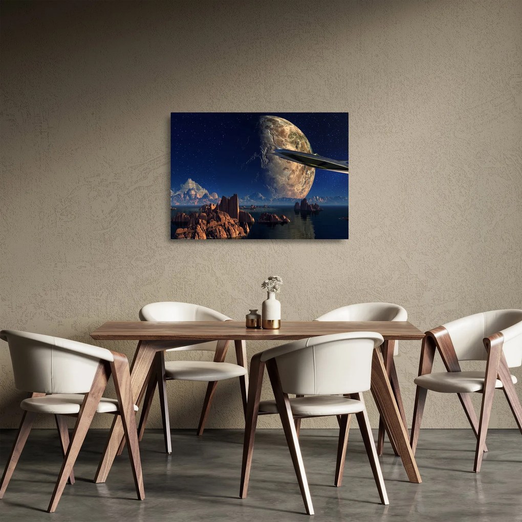 Sklenený obraz - Prílet mimozemšťanov (70x50 cm)