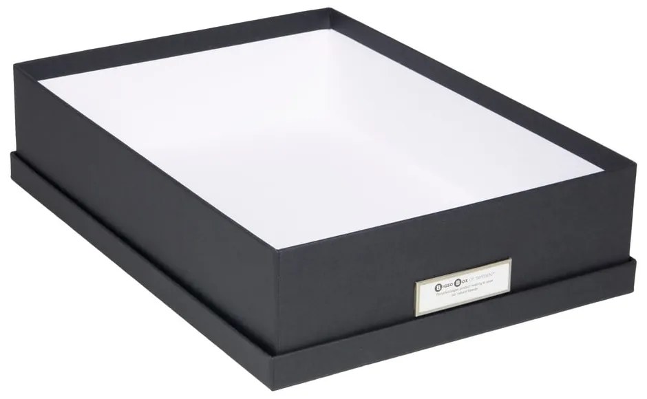 Tmavosivý úložný box s menovkou na dokumenty Bigso Box of Sweden Oskar, veľkosť A4