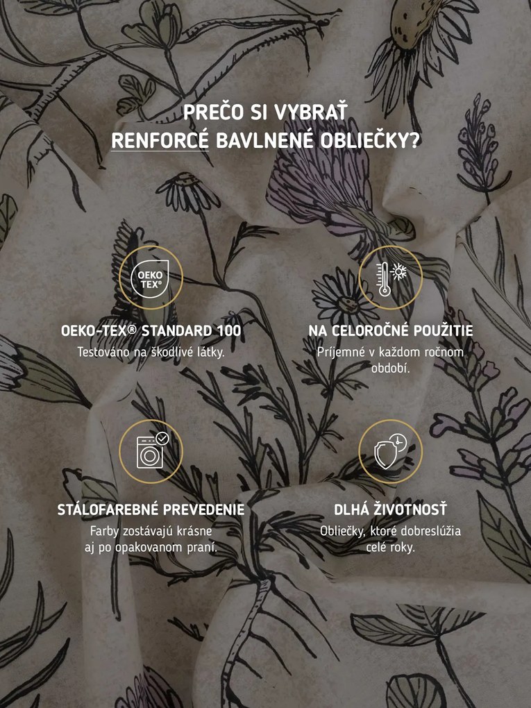 Bavlnené obliečky Renforcé - Herbár béžové