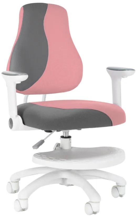 Detská rastúca stolička Neoseat KINDER WHITE PLUS — látka, šedá / svetlo ružová