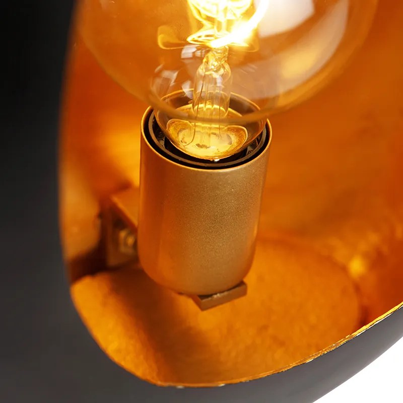 Dizajnová stolná lampa čierna so zlatým vnútrom 36 cm - Cova