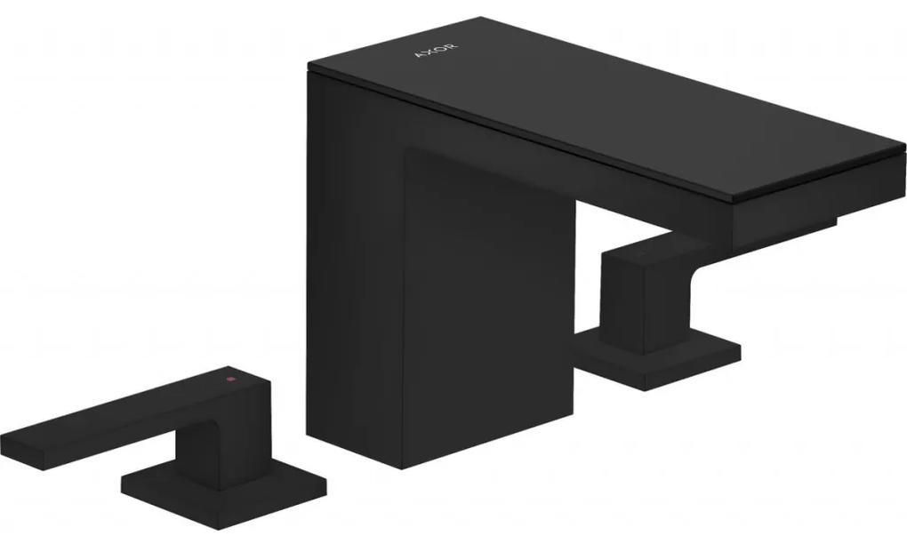 Axor MyEdition - Trojotvorová umývadlová batéria 110 s odtokovou súpravou Push-Open, čierna matná/čierne sklo 47070670