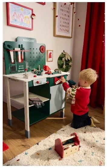 lupilu®  Detský drevený pracovný stôl + drevený aku skrutkovač  (800011071)